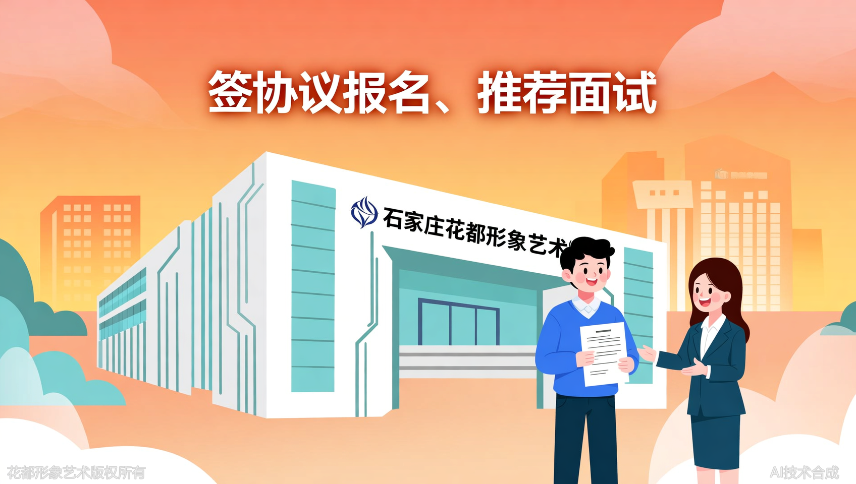 签就业协议再报名：石家庄花都学校承诺推荐合作企业面试