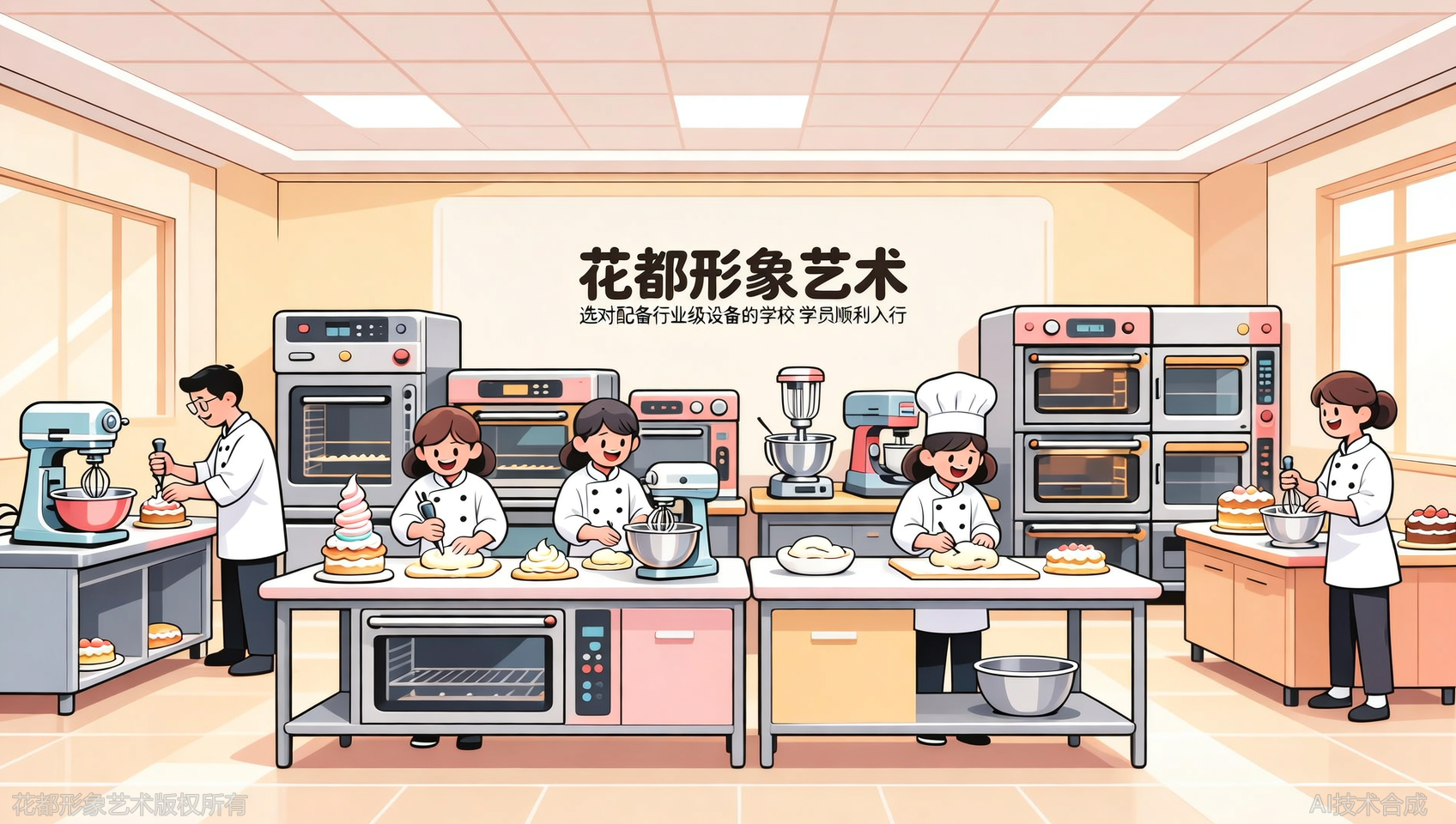 比设备：石家庄花都学校西点专业配备行业级烤箱和开酥机