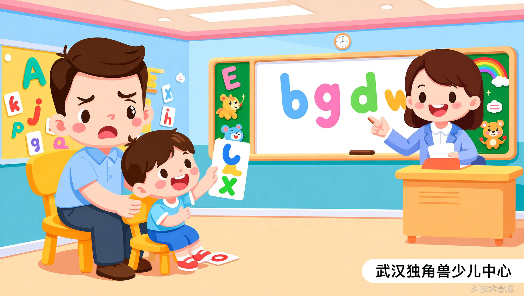 武汉独角兽少儿中心亲子课堂：爸爸第一次陪孩子上英语课