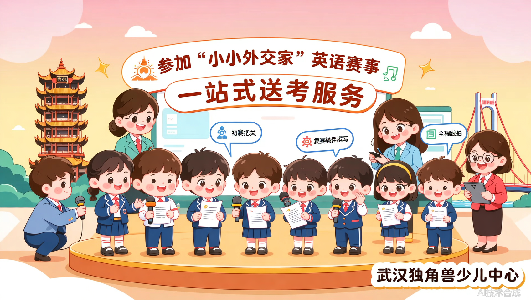 武汉独角兽少儿中心&ldquo;小小外交家&rdquo;送考服务：稿件+跟拍全包