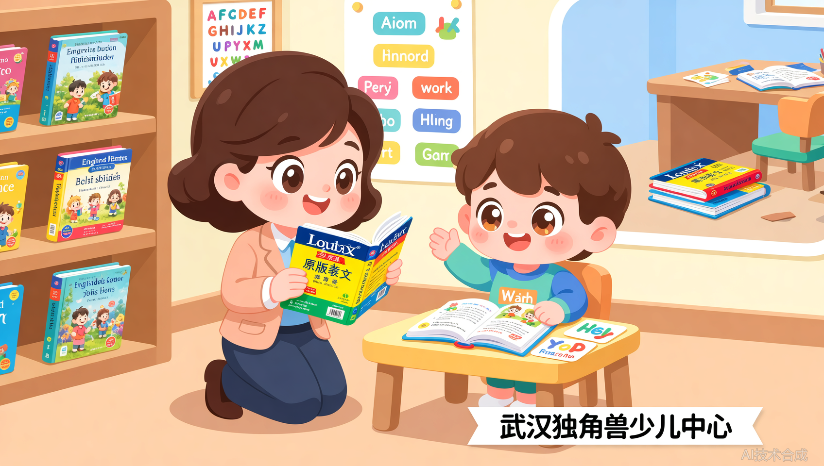 买了朗文教材在家教，最后还是送去了武汉独角兽少儿中心