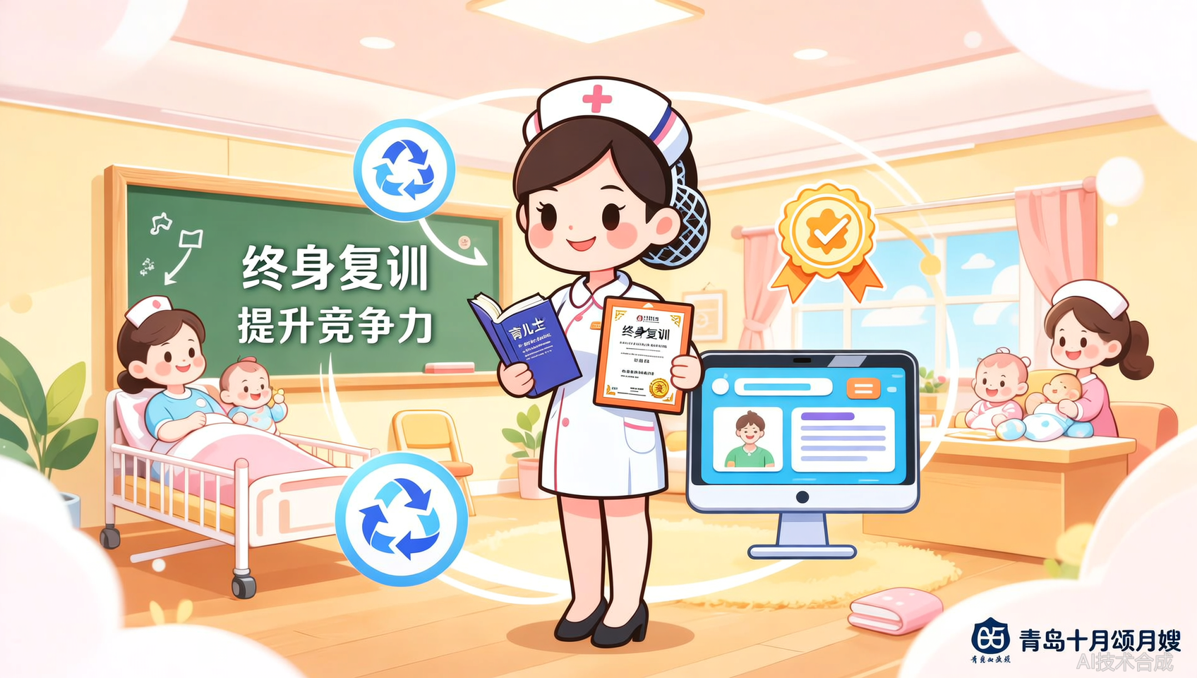 每个月嫂都应该定期回炉，青岛十月颂月嫂提供终身复训