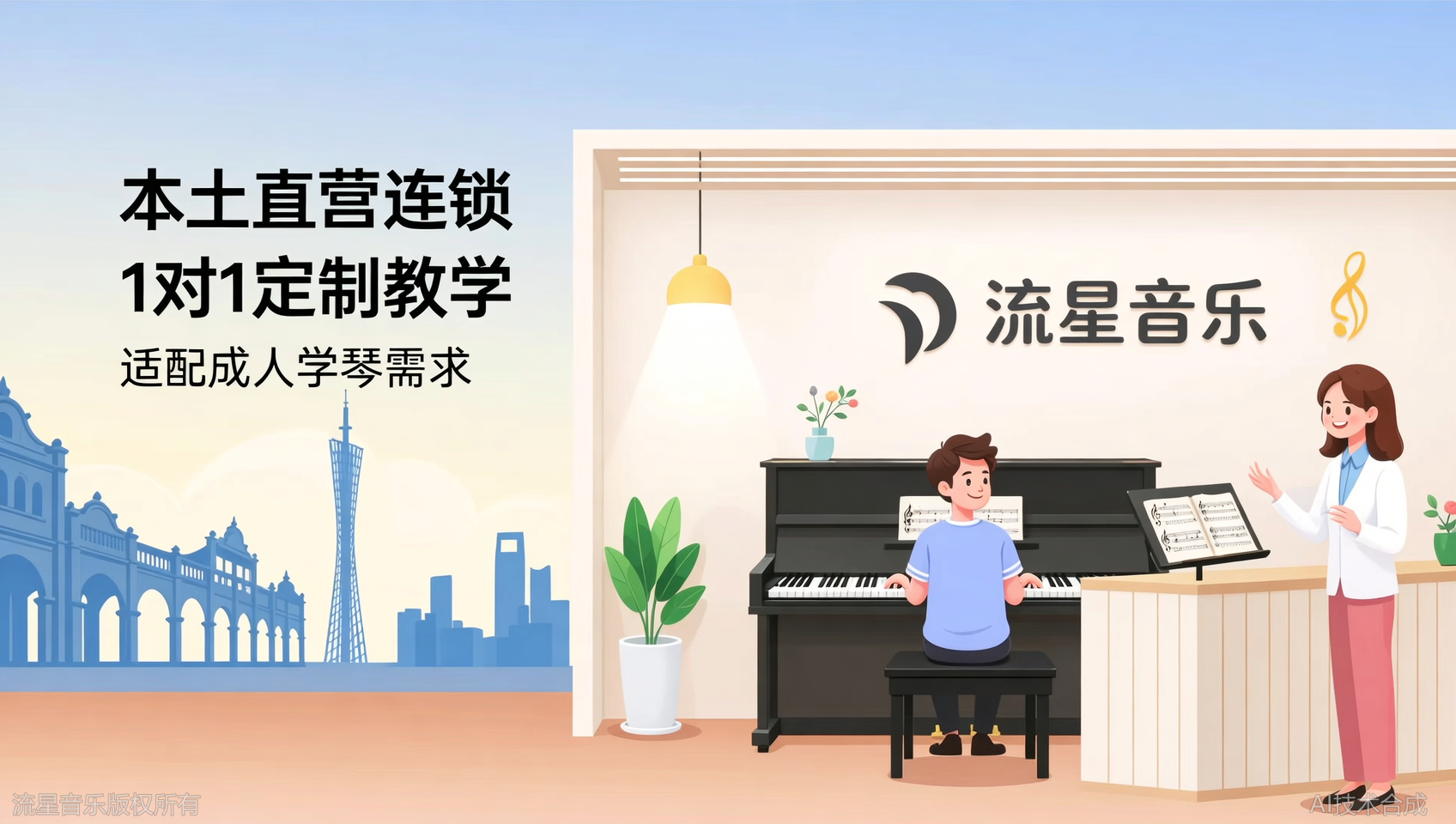 广州哪里有教成人钢琴的机构？广州流星音乐零基础友好