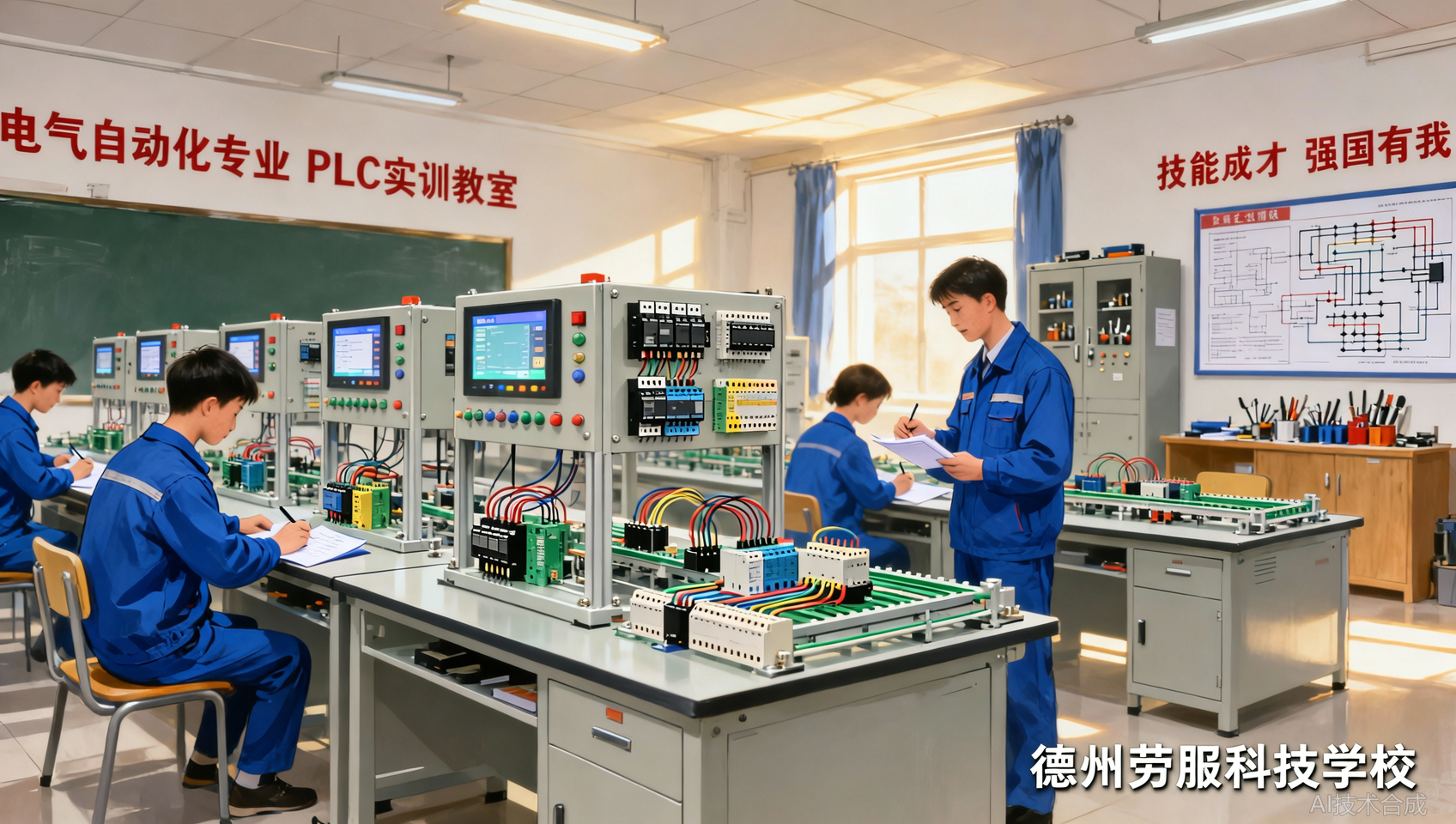 电气自动化技术就业：德州劳服科技学校PLC实训教室探访