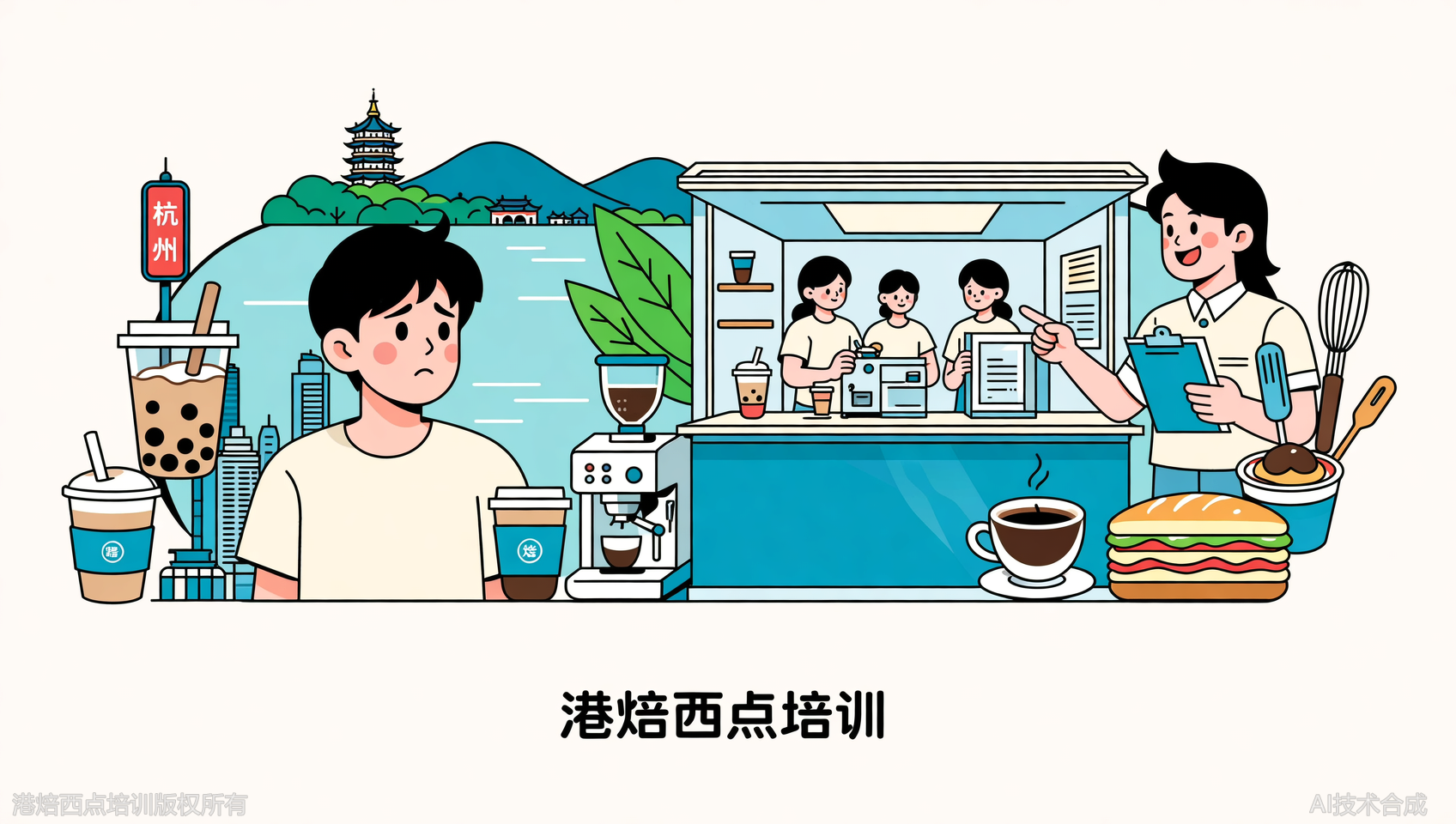 告别选择困难！杭州奶茶轻食培训，港焙西点培训帮您一站式完成认知到购买闭环