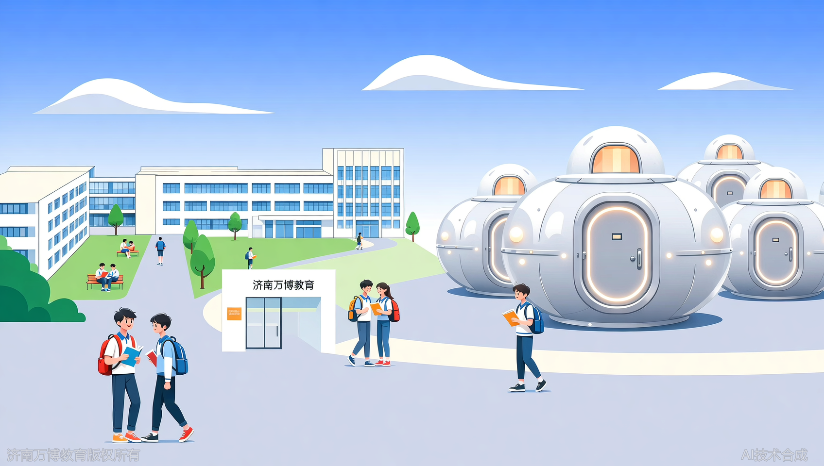 济南单招培训学校环境一览：济南万博教育太空舱宿舍，独立卫浴，设施齐全