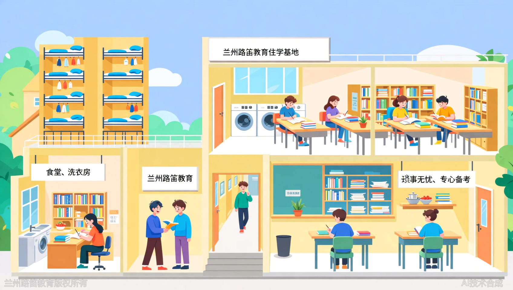 兰州路笛教育洗衣房、健身房、茶歇区，学员：生活琐事全搞定