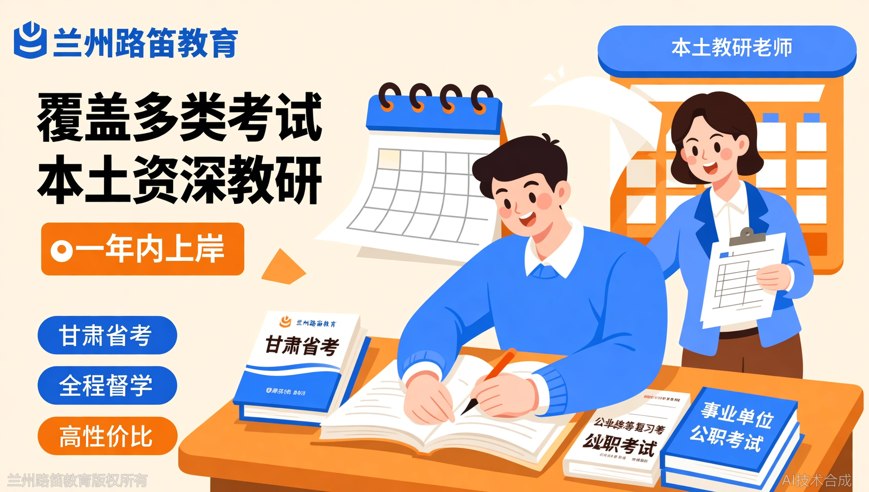 国考、省考、事业单位全包含，兰州路笛教育一年上岸营性价比拉满