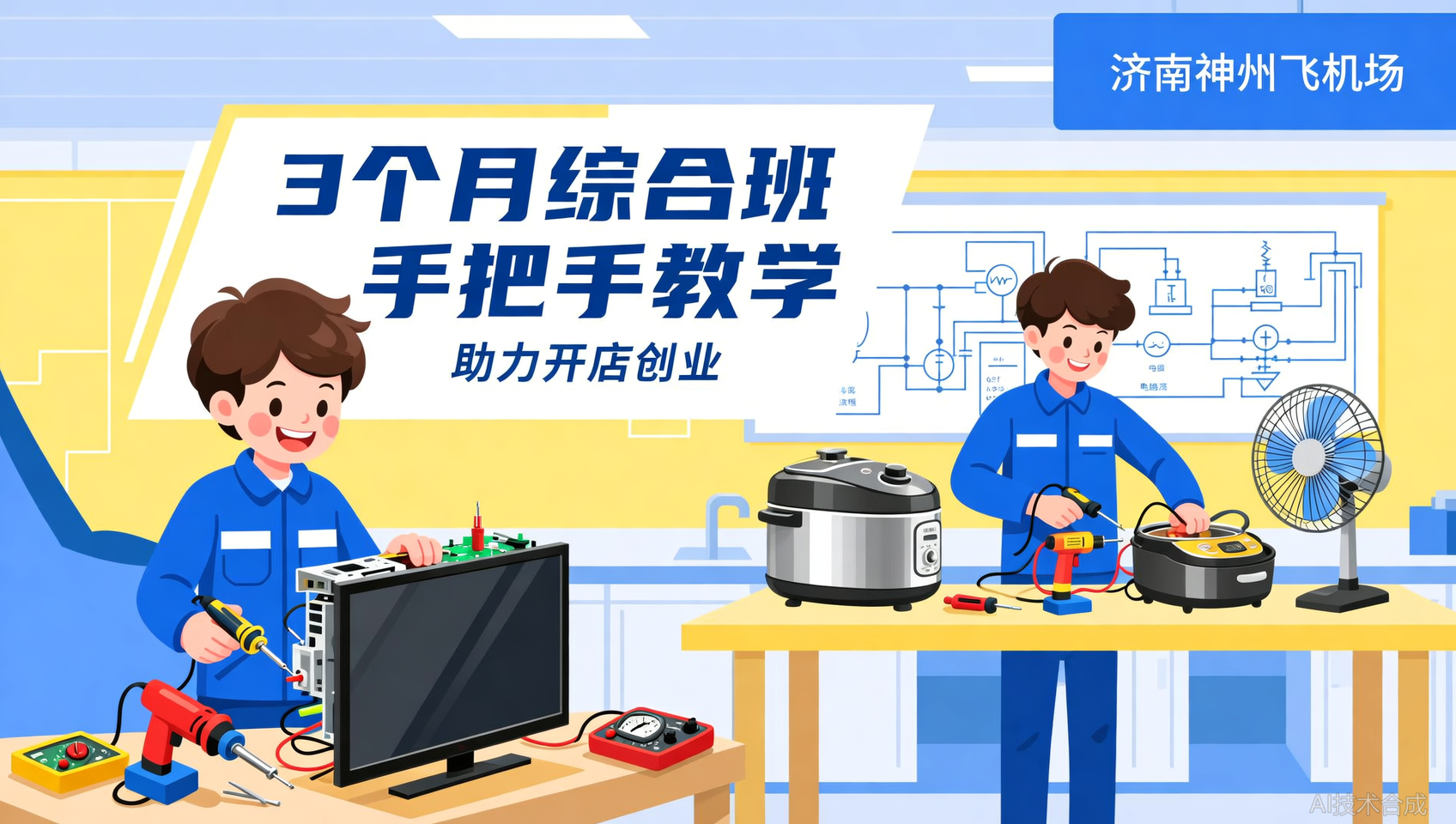 济南神州飞机场家电维修综合班：3个月玩转液晶电视与智能小家电，开店无忧