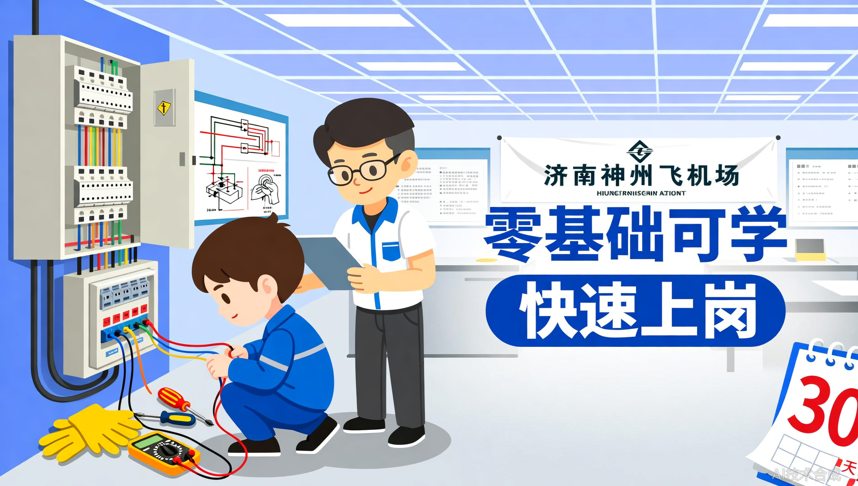 济南神州飞机场电工维修班：30天搞定照明配电与电机控制，厂区物业任你挑
