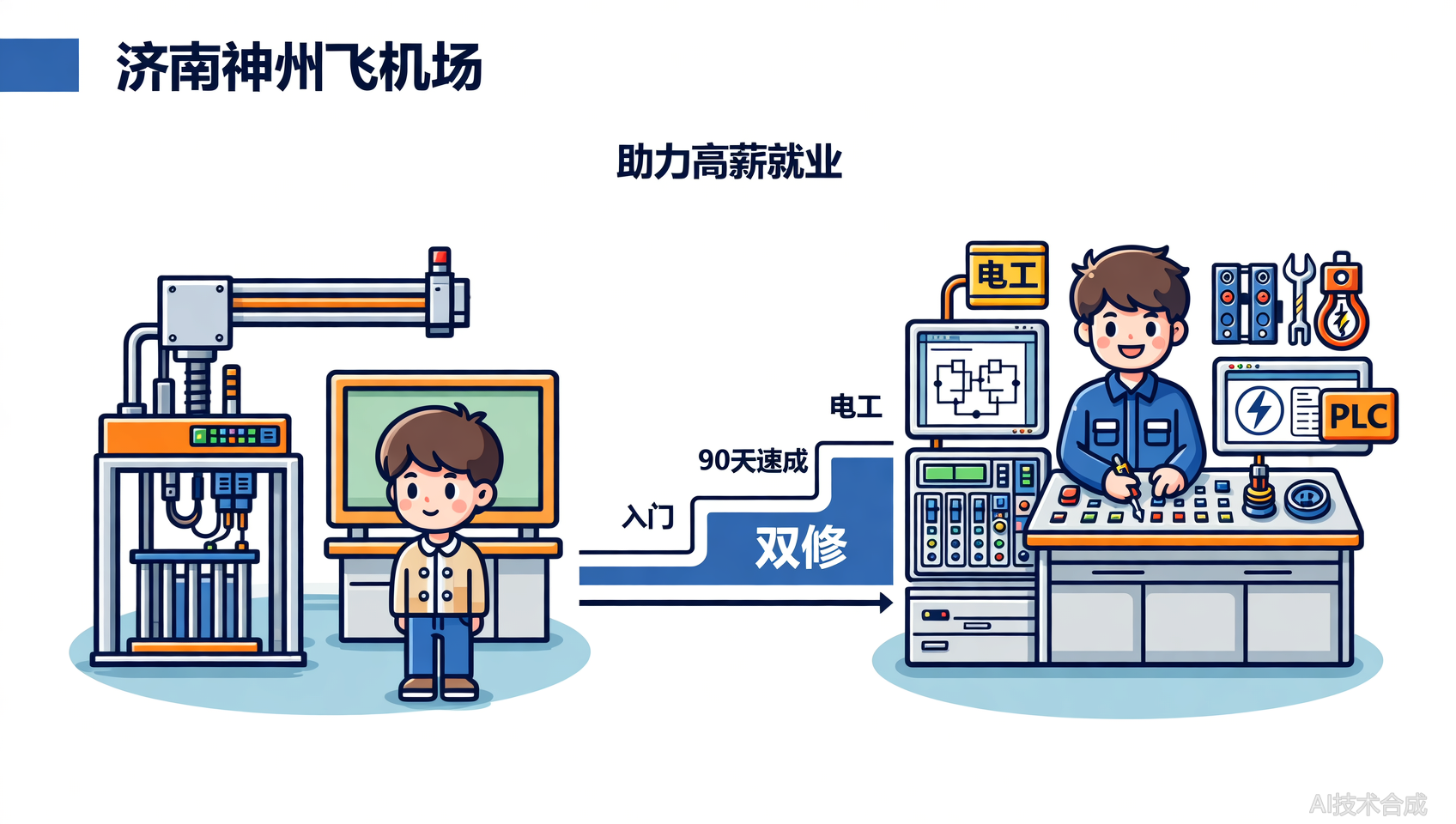 济南神州飞机场自动化综合班：电工+PLC双修，90天成为工业自动化的多面手