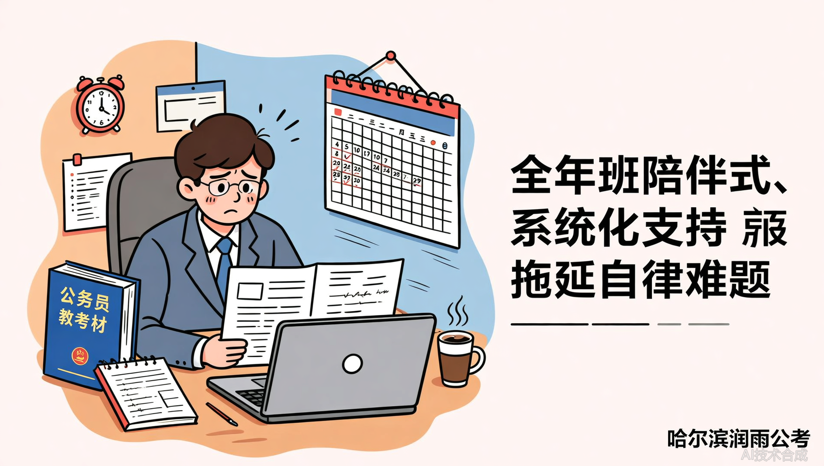 在职考公总拖延？哈尔滨润雨公考全年班专治自律力不足