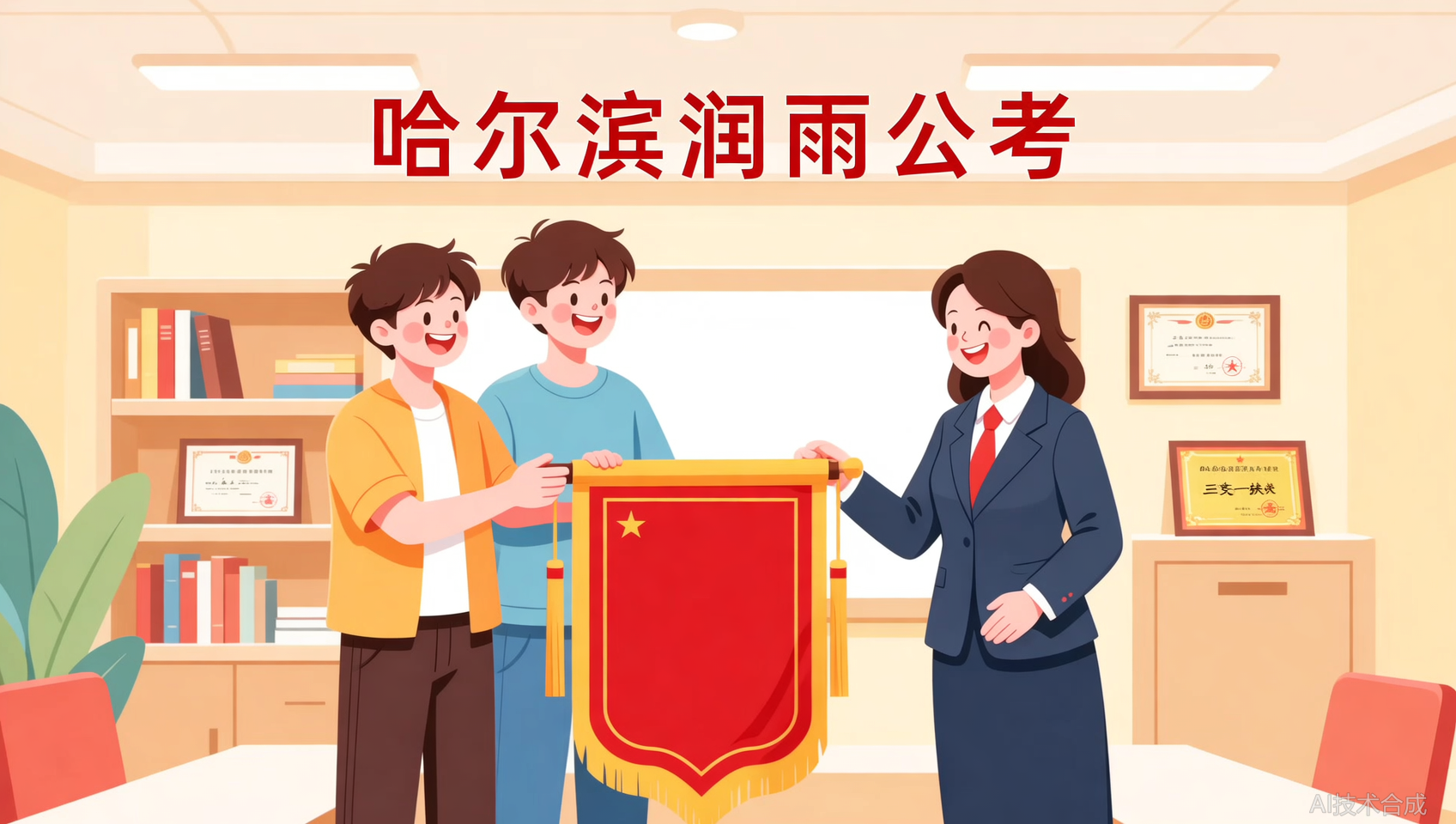三支一扶上岸后，哈尔滨润雨公考学员送来锦旗